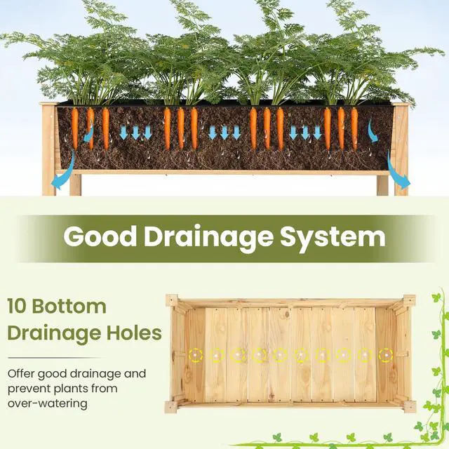Alt view image 5 of 6 - Raised Garden Bed, Elevated Wood Planter Box with Liner, 47"x23"x30" Freestanding Raised Bed for Indoor Outdoor Plants, Vegetables Flower Herbs Fruit Gardening
