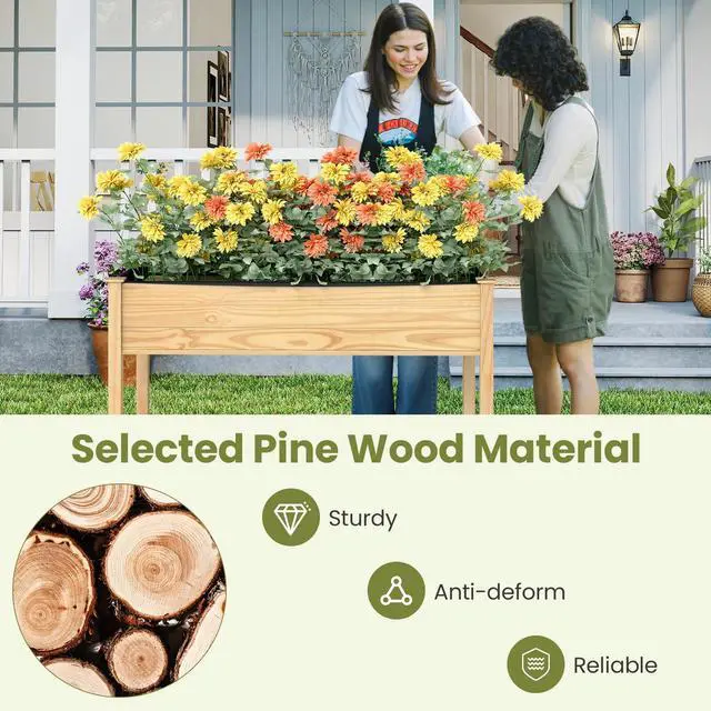 Alt view image 6 of 6 - Raised Garden Bed, Elevated Wood Planter Box with Liner, 47"x23"x30" Freestanding Raised Bed for Indoor Outdoor Plants, Vegetables Flower Herbs Fruit Gardening