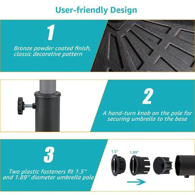 Alt view image 4 of 6 - Square Umbrella Base, 42lb Heavy Duty Patio Outdoor Umbrella Stand Weight, Bronze