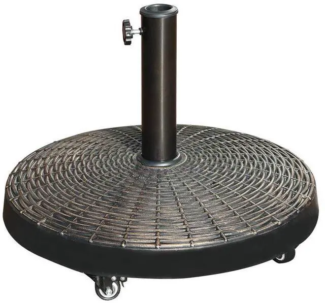 Main image of Patio Umbrella Base, Heavy-Duty Stand Resin Weights with Wheels for Outdoor Market Umbrella, 52lbs, Bronze