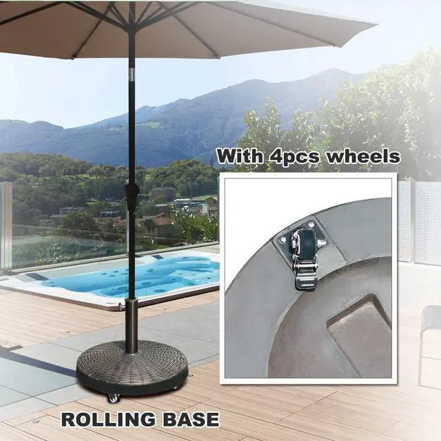 Alt view image 4 of 6 - Patio Umbrella Base, Heavy-Duty Stand Resin Weights with Wheels for Outdoor Market Umbrella, 52lbs, Bronze