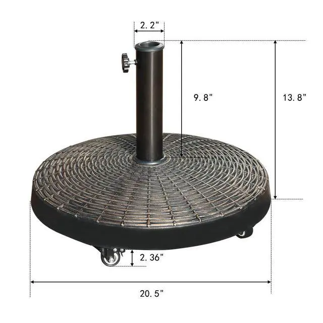Alt view image 6 of 6 - Patio Umbrella Base, Heavy-Duty Stand Resin Weights with Wheels for Outdoor Market Umbrella, 52lbs, Bronze