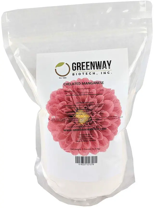 Main image of Chelated Manganese EDTA 13% - 100% Water Soluble Fertilizer for Palms, Soybeans, Pecans & Vegetables - Corrects Frizzle Top & Manganese Deficiency - Made in USA - 5 Pounds