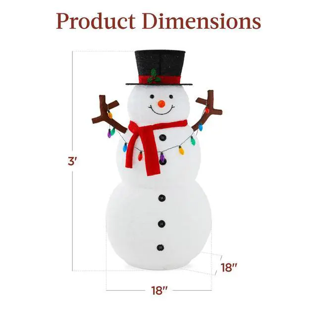 Alt view image 2 of 6 - 3ft Lighted Pop-Up Snowman, Large White Outdoor Christmas Holiday Decoration w/ 100 LED Lights, Hat, Scarf, Multicolored Lights