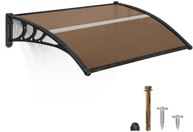 Main image of 39.8 inch Window Awning Outdoor Polycarbonate Hollow Sheet Door Patio Canopy (40''x40'', Dark Brown Panels with Black Bracket)