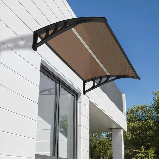 Alt view image 3 of 6 - 39.8 inch Window Awning Outdoor Polycarbonate Hollow Sheet Door Patio Canopy (40''x40'', Dark Brown Panels with Black Bracket)