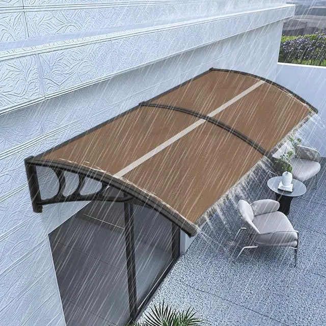 Alt view image 5 of 6 - 39.8 inch Window Awning Outdoor Polycarbonate Hollow Sheet Door Patio Canopy (40''x40'', Dark Brown Panels with Black Bracket)