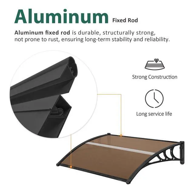 Alt view image 6 of 6 - 39.8 inch Window Awning Outdoor Polycarbonate Hollow Sheet Door Patio Canopy (40''x40'', Dark Brown Panels with Black Bracket)