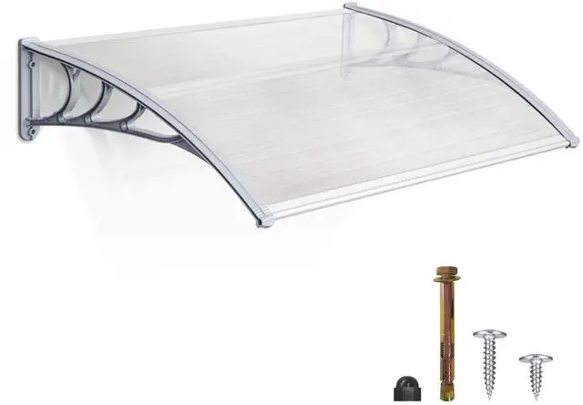 Main image of 39 inch Window Awning Outdoor Polycarbonate Hollow Sheet Door Patio Canopy (40''x40'',White Panels with Silver Bracket)