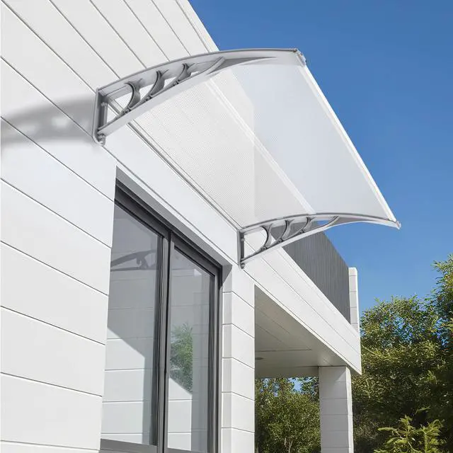 Alt view image 2 of 6 - 39 inch Window Awning Outdoor Polycarbonate Hollow Sheet Door Patio Canopy (40''x40'',White Panels with Silver Bracket)