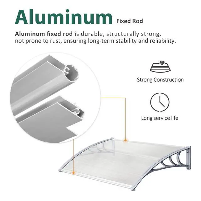 Alt view image 5 of 6 - 39 inch Window Awning Outdoor Polycarbonate Hollow Sheet Door Patio Canopy (40''x40'',White Panels with Silver Bracket)