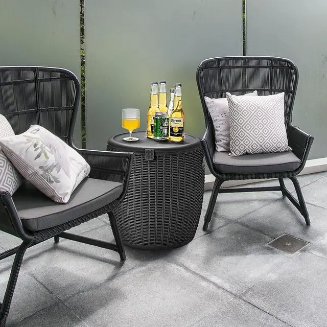 Alt view image 4 of 6 - 9.5 Gal Cooler Bar Table, Patio Wicker Ice Cool Bar Table, Outdoor Rattan Bar Table with Ice Bucket, Ice Bucket with Side Handles & Lid, Beer & Wine Cooler for Party, Poolside, Deck, Yard