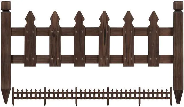 Main image of Decorative Garden Fence Edging Landscape Wood Picket Fencing Ornamental Panel Border Edging Patio Flower Garden Bed Pool Fences Outdoor Dark Brown- 355 in