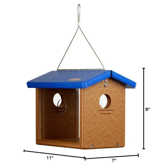 Alt view image 3 of 3 - Recycled Bluebird Mealworm Feeder Hang or Mount (Blue, Cedar)