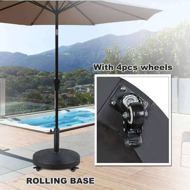 Alt view image 4 of 6 - Patio Umbrella Base, Heavy-Duty Stand Resin Weights with Wheels for Outdoor Market Umbrella, 52lbs, Black