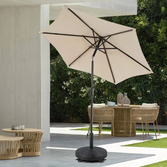 Alt view image 6 of 6 - Patio Umbrella Base, Heavy-Duty Stand Resin Weights with Wheels for Outdoor Market Umbrella, 52lbs, Black