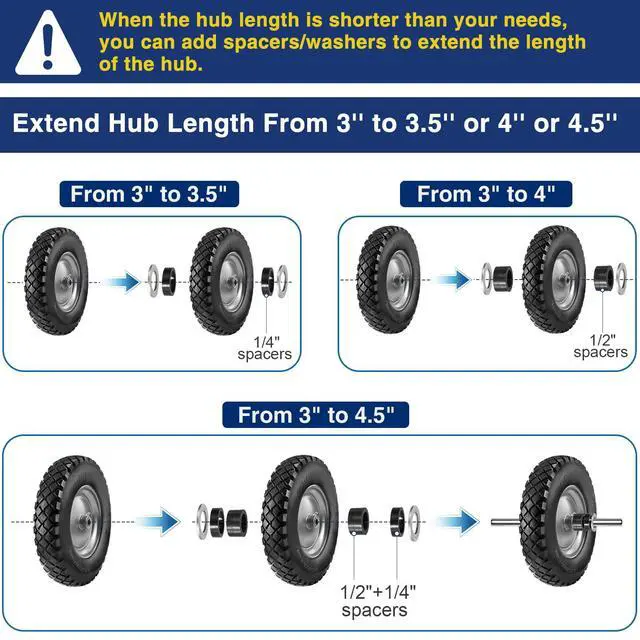 Alt view image 5 of 6 - Wheelbarrow Tires 4.80 4.00-8 Flat-Free 4.80/4.00-8 Tire and Wheel w/Grease Fitting, 3" Centered Hub, 3/4" Bearings, 4.80 4.00-8 Tire for Hand Truck, Trolley, Garden Cart, Wagons, Gray