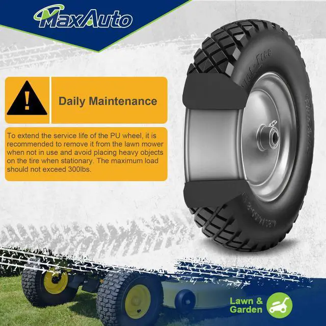 Alt view image 6 of 6 - Wheelbarrow Tires 4.80 4.00-8 Flat-Free 4.80/4.00-8 Tire and Wheel w/Grease Fitting, 3" Centered Hub, 3/4" Bearings, 4.80 4.00-8 Tire for Hand Truck, Trolley, Garden Cart, Wagons, Gray