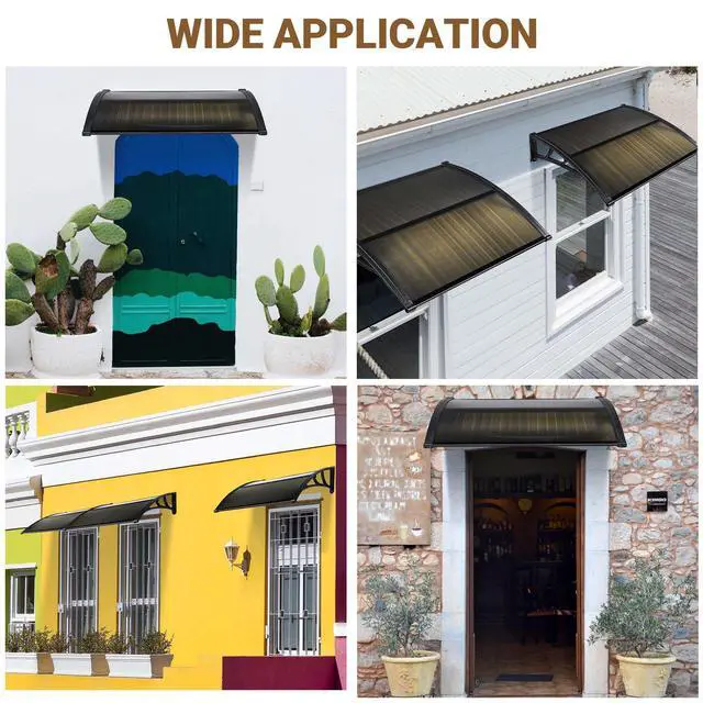Alt view image 2 of 6 - 39"X29" Window Awning Door Canopy Spliced Polycarbonate Anti-UV30+ Cover Front Door Outdoor Rain Snow Sunlight Protection Hollow Sheet Patio Yard Door 2Pack Brown Board