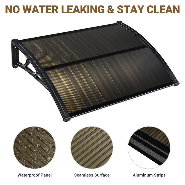Alt view image 3 of 6 - 39"X29" Window Awning Door Canopy Spliced Polycarbonate Anti-UV30+ Cover Front Door Outdoor Rain Snow Sunlight Protection Hollow Sheet Patio Yard Door 2Pack Brown Board