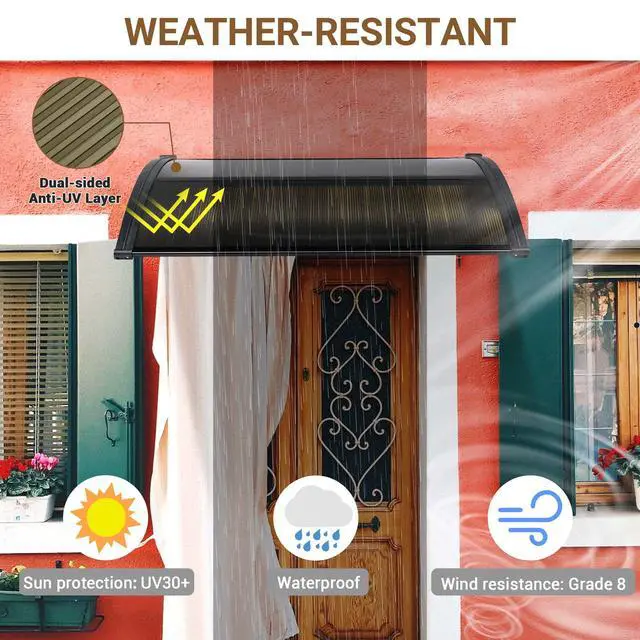 Alt view image 6 of 6 - 39"X29" Window Awning Door Canopy Spliced Polycarbonate Anti-UV30+ Cover Front Door Outdoor Rain Snow Sunlight Protection Hollow Sheet Patio Yard Door 2Pack Brown Board