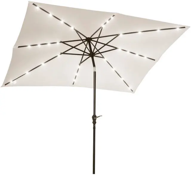 Main image of 9' x 7' Solar Umbrella, LED Lighted Patio Umbrella for Table or Base with Tilt & Crank, Outdoor Umbrella for Garden, Deck, Backyard, Pool, Beach