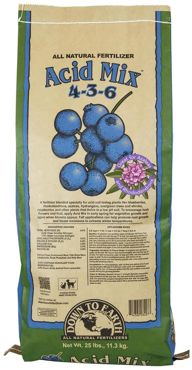 Main image of Organic Acid Mix - Plant Food for Blueberries, Raspberries, Azaleas and Rhododendrons 4-3-6, 25 lb