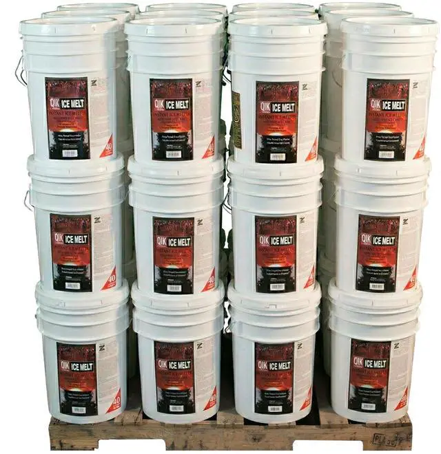 Alt view image 2 of 6 - Calcium Chloride Ice Melt - 40lbs Pail Pallet (36 Units) - Instant Snow and Ice Melt for Sidewalks, Driveways, Steps, and Parking Lots - Deicer for Concrete, Asphalt, and Other Surfaces