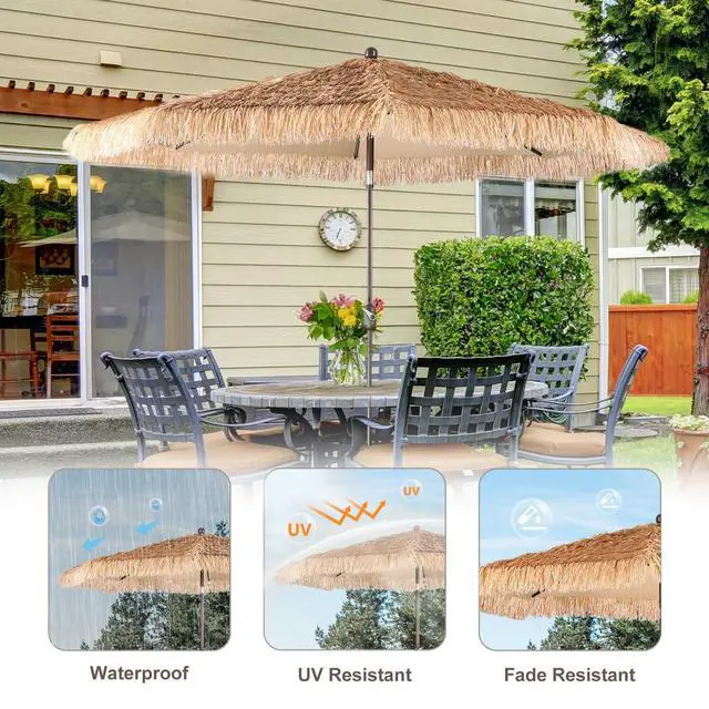 Alt view image 5 of 6 - 9FT Thatch Patio Umbrella, Tiki Style Outdoor Umbrella with Crank Lift for Poolside, Backyard, Beach - Natural Straw Look (No Base)