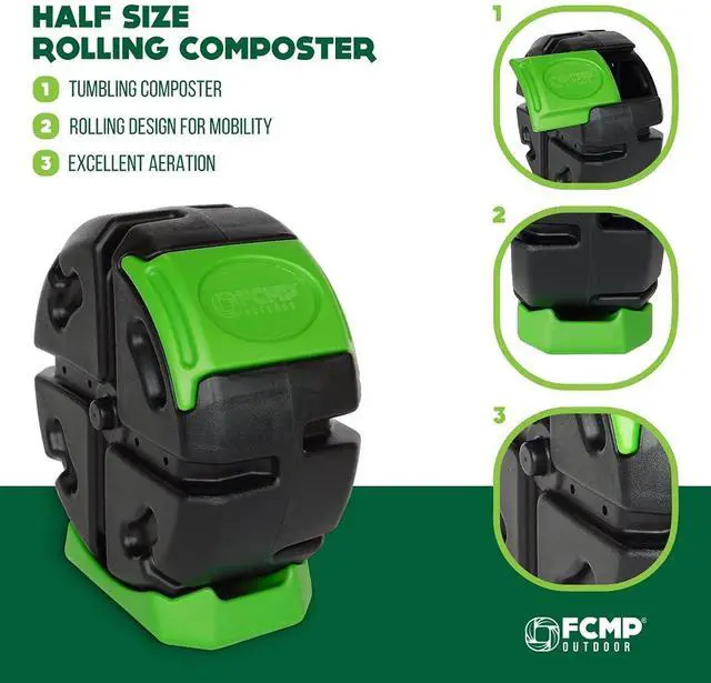 Alt view image 2 of 6 - HOTFROG Half Size Rolling Single Chamber Batch Tumbling Composter - Outdoor Rotating Garden Compost Bin (HF-RC2000WB-BLU) Black & Blue (19-Gallon)