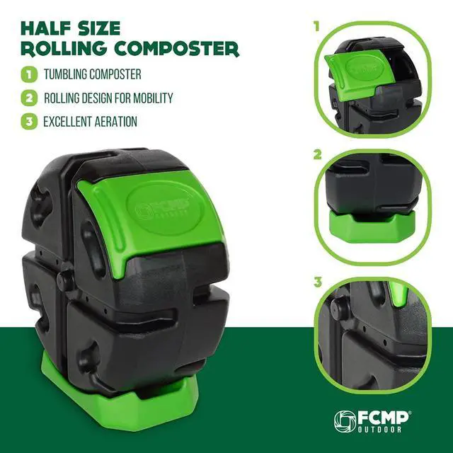Alt view image 3 of 6 - HOTFROG Half Size Rolling Single Chamber Batch Tumbling Composter - Outdoor Rotating Garden Compost Bin (HF-RC2000WB-GRN) Black & Green (19-Gallon)