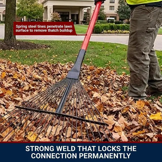 Alt view image 6 of 6 - 24-Tine Thatching Garden Rake for Leaves | Heavy Duty Metal Leaf Rake | Dethatching Large Leaves and Yard Debris, 23.5" Wide 68" Fiberglass Long Handle Rakes for Gardening 100% Made in USA