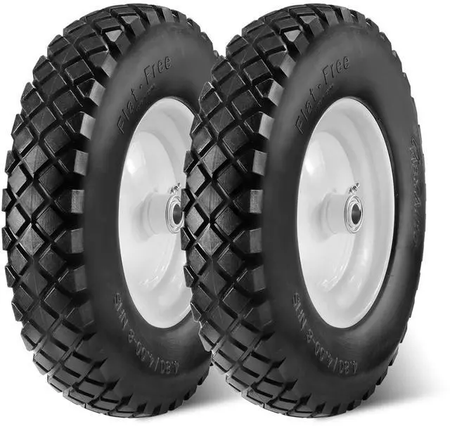Main image of 4.80 4.00-8 Flat-Free Wheelbarrow Tire, 4.80/4.00-8 Tire and Wheel w/Grease Fitting, 3" Centered Hub, 3/4" Bearings, 4.80 4.00-8 Tires for Hand Truck, Trolley, Garden Cart, Wagons