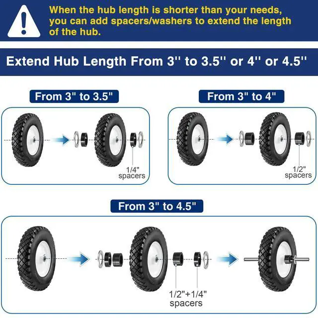 Alt view image 5 of 6 - 4.80 4.00-8 Flat-Free Wheelbarrow Tire, 4.80/4.00-8 Tire and Wheel w/Grease Fitting, 3" Centered Hub, 3/4" Bearings, 4.80 4.00-8 Tires for Hand Truck, Trolley, Garden Cart, Wagons