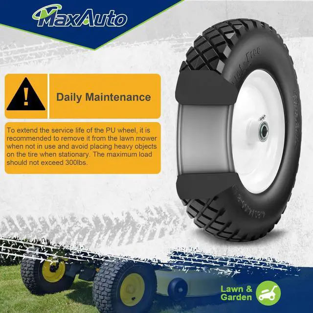 Alt view image 6 of 6 - 4.80 4.00-8 Flat-Free Wheelbarrow Tire, 4.80/4.00-8 Tire and Wheel w/Grease Fitting, 3" Centered Hub, 3/4" Bearings, 4.80 4.00-8 Tires for Hand Truck, Trolley, Garden Cart, Wagons