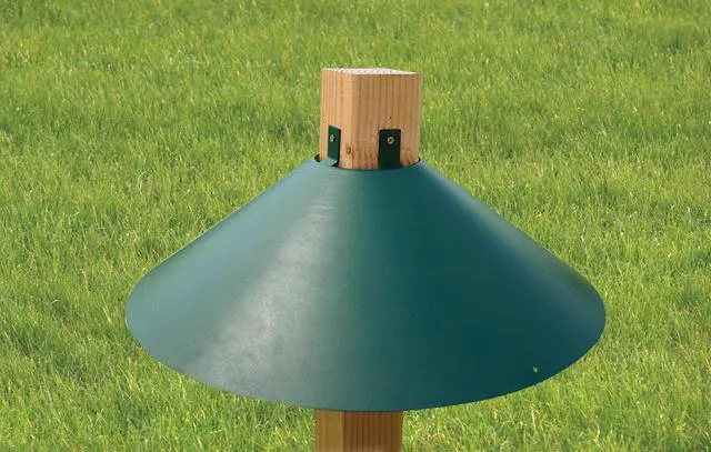 Alt view image 2 of 5 - Metal 4 x 4 Inch Wrap Around Bird Feeder Squirrel Baffle Guard Pole Posts to Deter Squirrels, Racoons, and Critters from Bird Feeders, Green