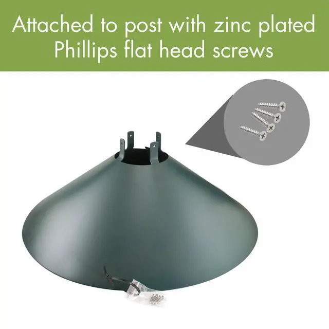 Alt view image 5 of 5 - Metal 4 x 4 Inch Wrap Around Bird Feeder Squirrel Baffle Guard Pole Posts to Deter Squirrels, Racoons, and Critters from Bird Feeders, Green