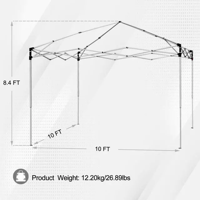 Alt view image 2 of 6 - 10 x 10 FT Pop Up Canopy Tent - Instant Outdoor Folding Canopy w/Wheeled Carry Bag, 4 Ropes, Straight Legs, Stakes, Height Adjustable Outdoor Tent Sun Protection Beach Shelter Dark Gray