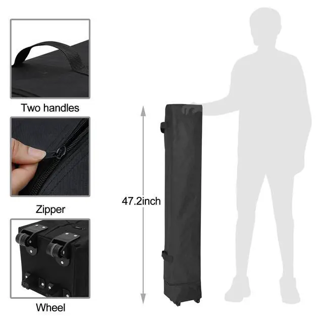 Alt view image 5 of 6 - 10 x 10 FT Pop Up Canopy Tent - Instant Outdoor Folding Canopy w/Wheeled Carry Bag, 4 Ropes, Straight Legs, Stakes, Height Adjustable Outdoor Tent Sun Protection Beach Shelter Dark Gray