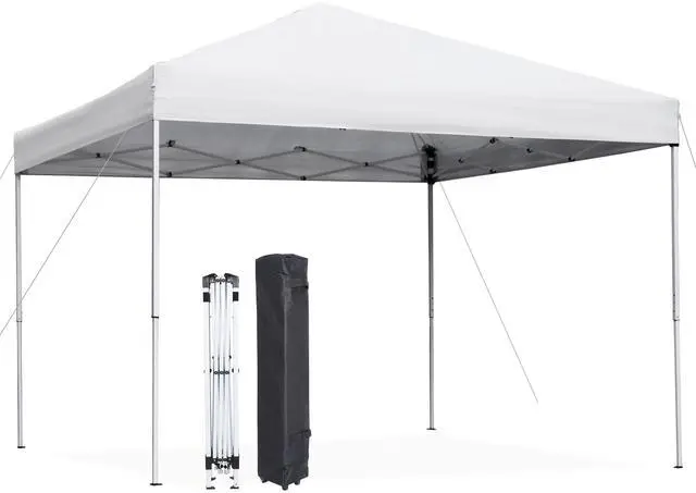 Main image of 10 x 10 FT Pop Up Canopy Tent - Instant Outdoor Canopy with Wheeled Carry Bag, 4 Ropes, Straight Legs, Stakes,Height Adjustable Outdoor Tent Sun Protection Beach Shelter, White