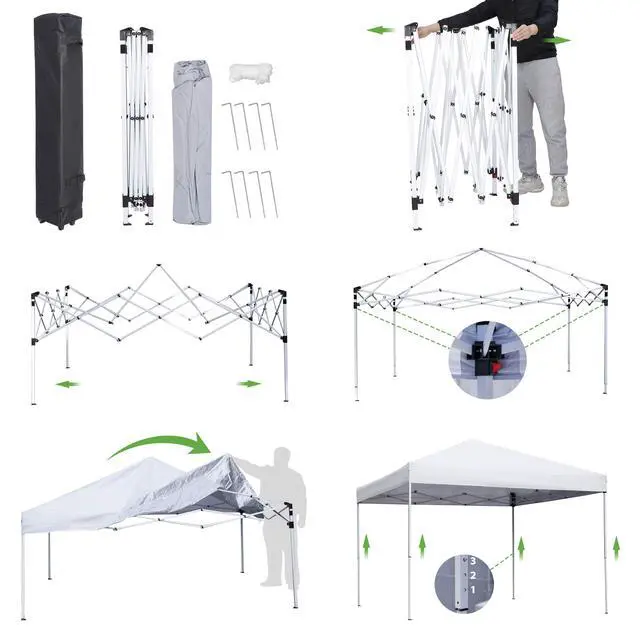 Alt view image 5 of 6 - 10 x 10 FT Pop Up Canopy Tent - Instant Outdoor Canopy with Wheeled Carry Bag, 4 Ropes, Straight Legs, Stakes,Height Adjustable Outdoor Tent Sun Protection Beach Shelter, White
