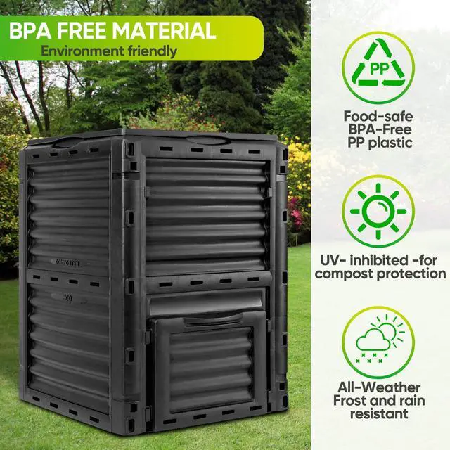 Alt view image 2 of 6 - Large Garden Compost Bin, 80 Gallon (300L) Outdoor Composter Tumbler from BPA-Free Material for Fast Creation of Fertile Soil, Lightweight, Easy Assembly and Kitchen Waste Composting