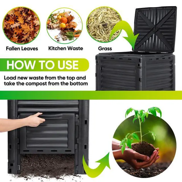 Alt view image 3 of 6 - Large Garden Compost Bin, 80 Gallon (300L) Outdoor Composter Tumbler from BPA-Free Material for Fast Creation of Fertile Soil, Lightweight, Easy Assembly and Kitchen Waste Composting