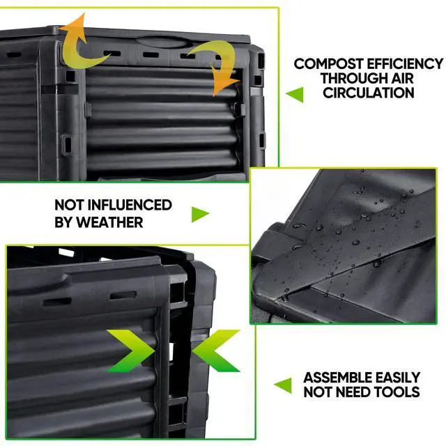 Alt view image 4 of 6 - Large Garden Compost Bin, 80 Gallon (300L) Outdoor Composter Tumbler from BPA-Free Material for Fast Creation of Fertile Soil, Lightweight, Easy Assembly and Kitchen Waste Composting