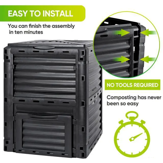 Alt view image 5 of 6 - Large Garden Compost Bin, 80 Gallon (300L) Outdoor Composter Tumbler from BPA-Free Material for Fast Creation of Fertile Soil, Lightweight, Easy Assembly and Kitchen Waste Composting
