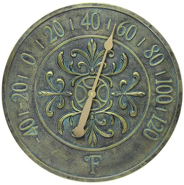 Main image of Blanc Fleur Aged Bronze - 15in Round Wall Thermometer, Aged Bronze Finish Case, Water Resistant