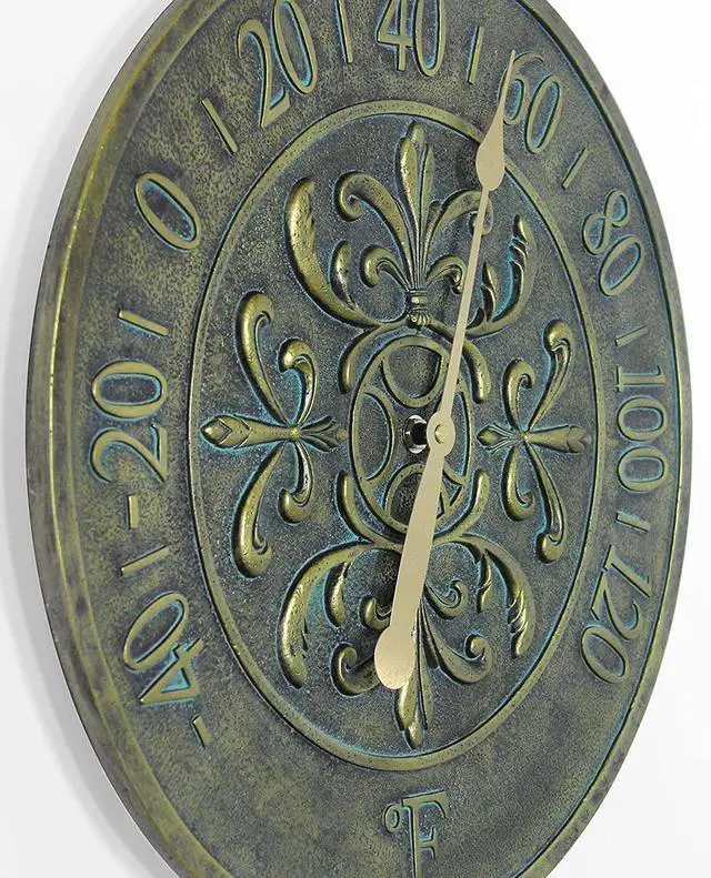Alt view image 4 of 6 - Blanc Fleur Aged Bronze - 15in Round Wall Thermometer, Aged Bronze Finish Case, Water Resistant