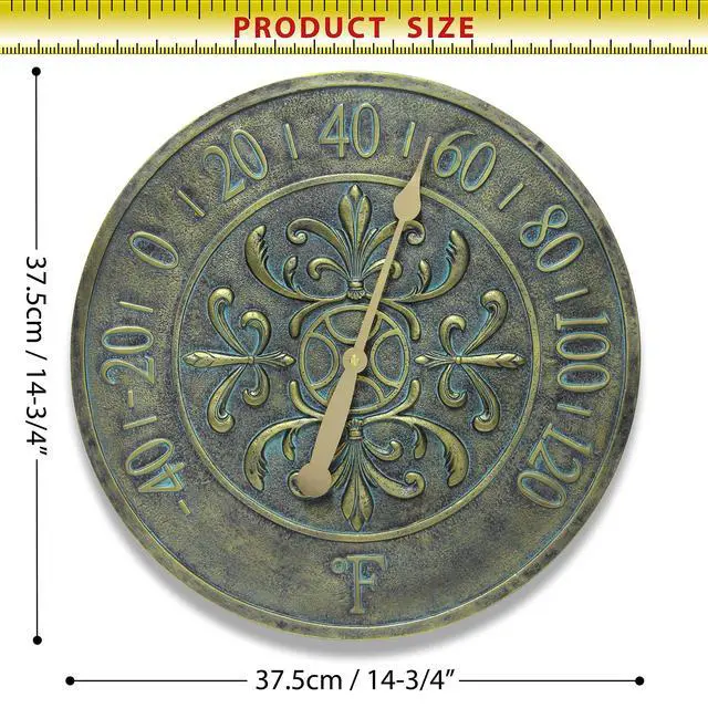 Alt view image 6 of 6 - Blanc Fleur Aged Bronze - 15in Round Wall Thermometer, Aged Bronze Finish Case, Water Resistant