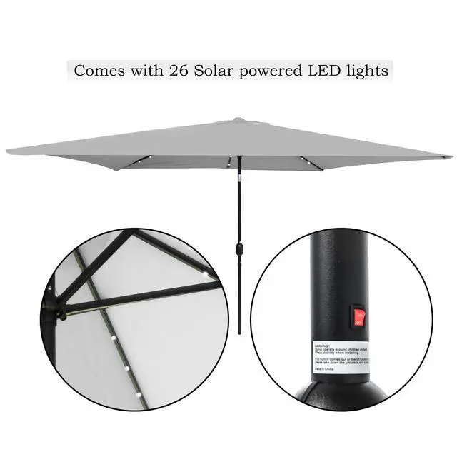 Alt view image 2 of 6 - Rectangular Solar Powered LED Lighted Patio Umbrella - 10' x 6.5' - (Gray)