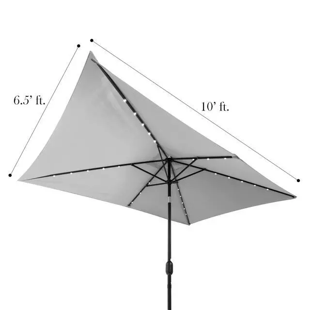 Alt view image 3 of 6 - Rectangular Solar Powered LED Lighted Patio Umbrella - 10' x 6.5' - (Gray)
